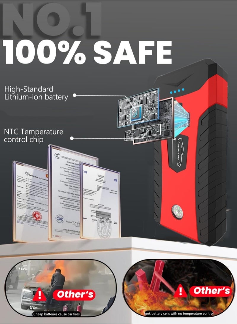 Bolivia's Jump starter with Flashlight 800A peak current 6000mAh. Suitable for gasoline and diesel vehicles. Features include compass, power bank, and large-capacity storage. - Image 3